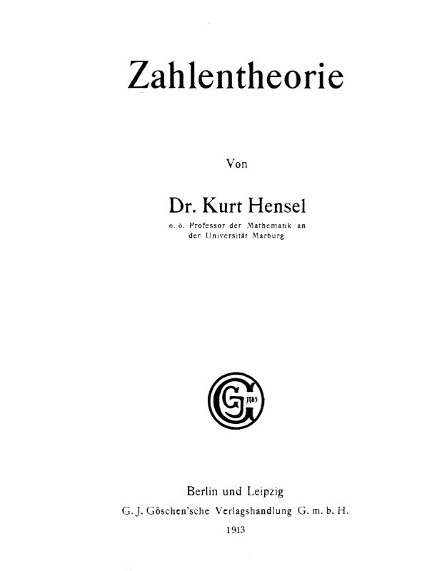 Titelblatt zu Kurt Hensels Zahlentheorie